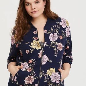 Torrid Navy Floral Twill Bomber Jacket